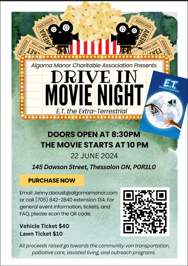 Algoma Manor Charitable Association Presents: Drive-In Movie Night - June 22