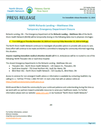 NSHN Richards Landing - Matthews Site Temporary Emergency Department Closure